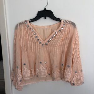 Pink crop top long sleeve